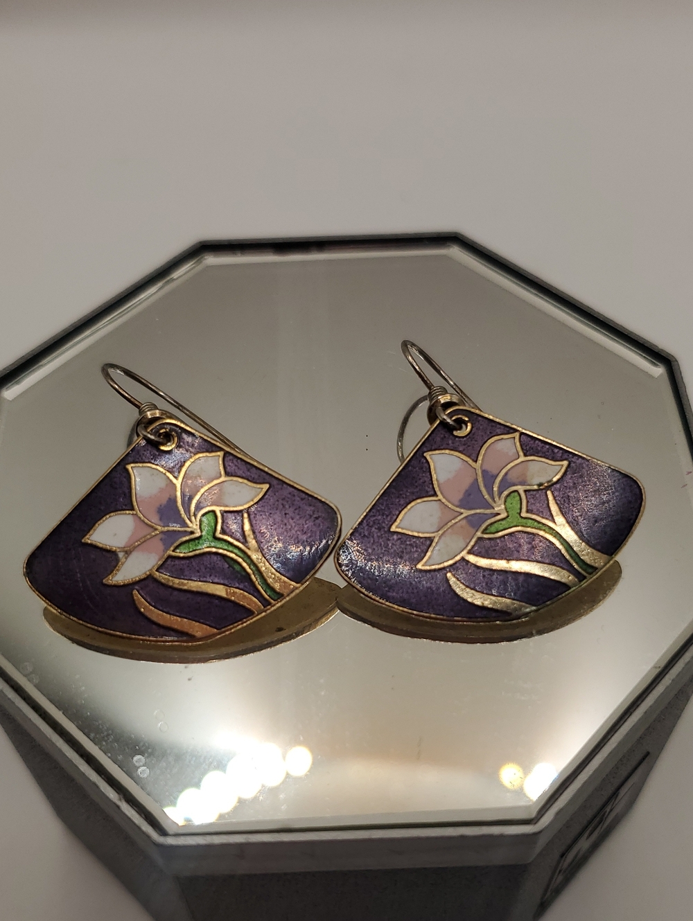 Laurel Burch "Lily" Cloisonné Fan Earrings
